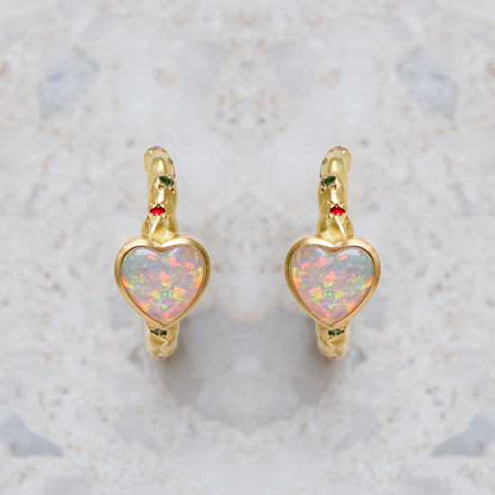 Rubble Hoops set with Crystal Opals and shades of Sapphires, 18ct Yellow Gold (In Stock)