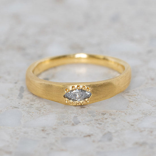 Salt And Pepper Marquise Wonky Stackable in 18ct Yellow Gold, Size M (In Stock)