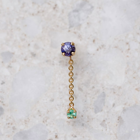 Purple Sapphire and Emerald Waterfall Single Stud
