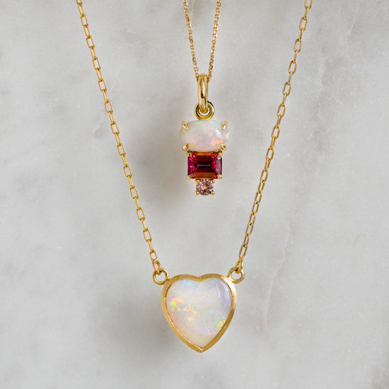 Crystal Opal Big Heart Necklace In 18ct Yellow Gold (In Stock)