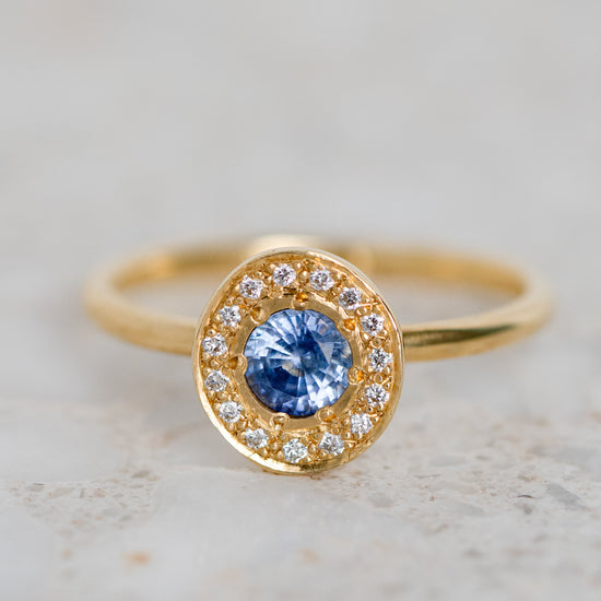 Ceylon Sapphire and Diamond Pebble Ring in 14ct Yellow Gold, Size L (In Stock)