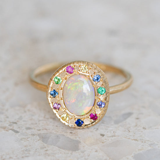 Rainbow Opal Pebble Ring