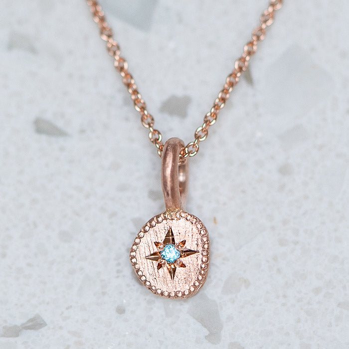 Rubble Necklace March Birthstone, Aquamarine, In 9ct Rose Gold (In Stock)