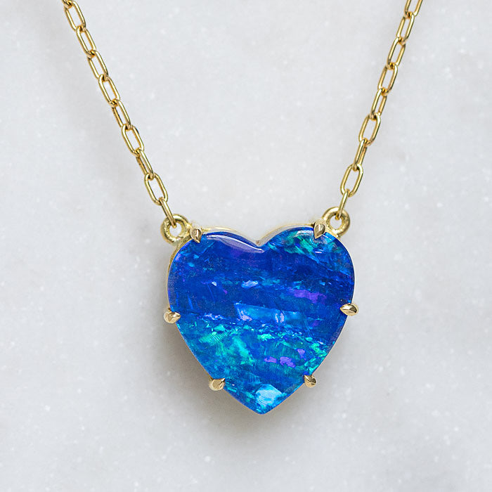 One-off Boulder Opal Heart Necklace in 18ct Yellow Gold (In Stock)