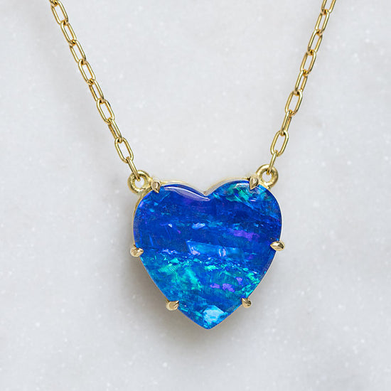 One-off Boulder Opal Heart Necklace in 18ct Yellow Gold (In Stock)