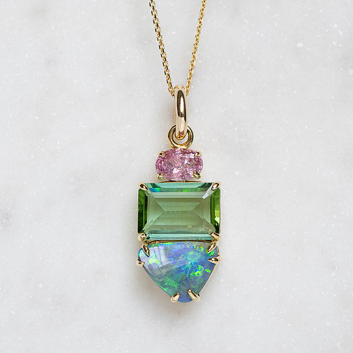 Green Tourmaline and Boulder Creature Pendant in 18ct Yellow Gold (In Stock)