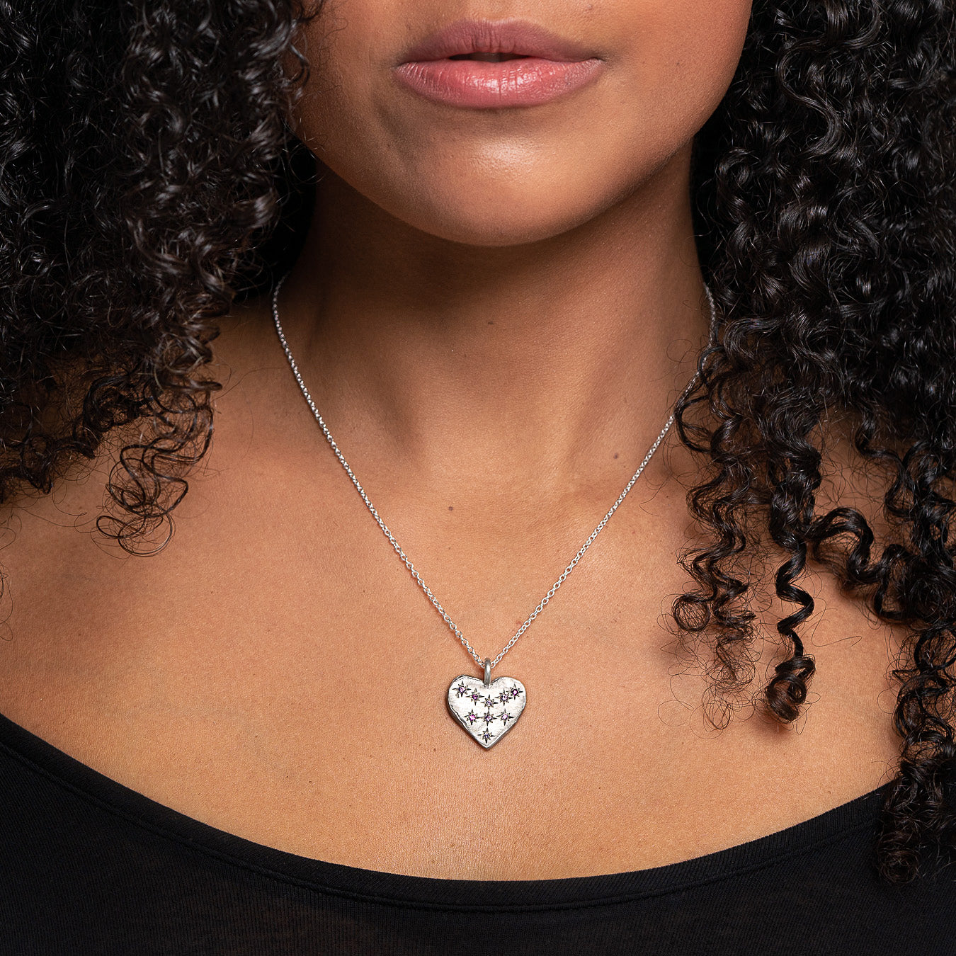 Shades Of Pink Sapphire Big Heart Necklace In Silver (In Stock)