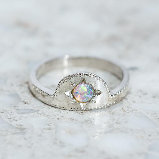 Opal Rising Band in 9ct White Gold, Size S (In Stock)