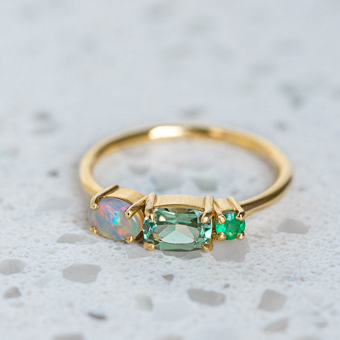 Opal and Tourmaline Green Splice Ring