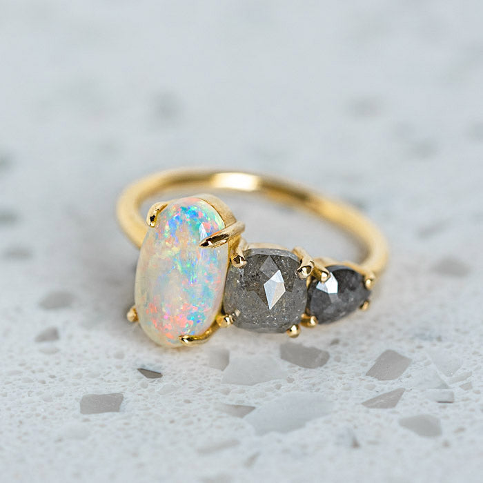Opal And Diamond Right Splice Ring