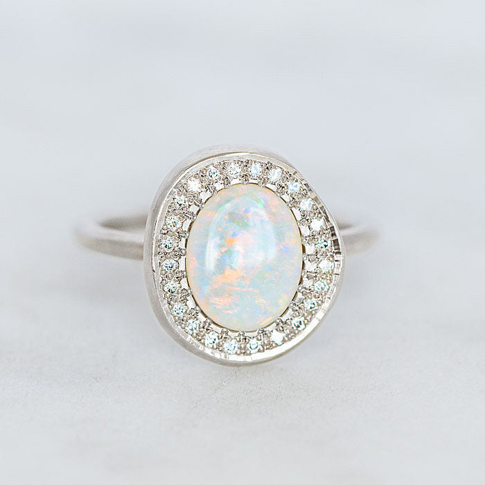 Crystal Opal and Diamond Pebble Ring