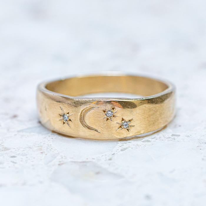 Stars and Moon Guard Band In 9ct Yellow Gold, Size L (In Stock) Sarah
