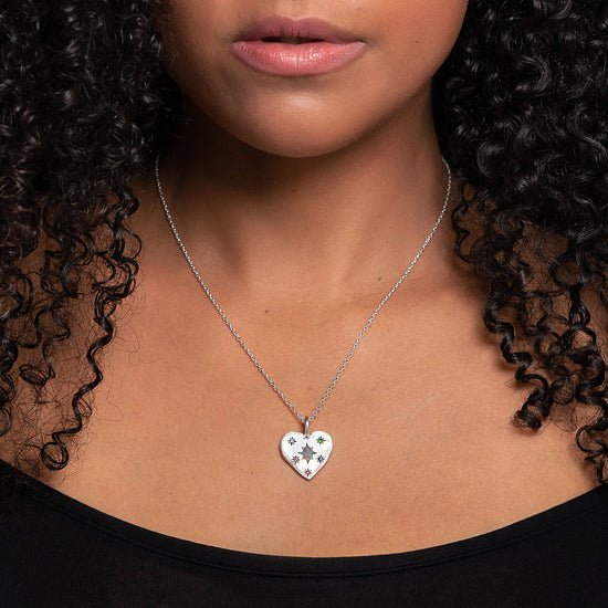 Black Opal Big Heart Necklace In Silver (In Stock)