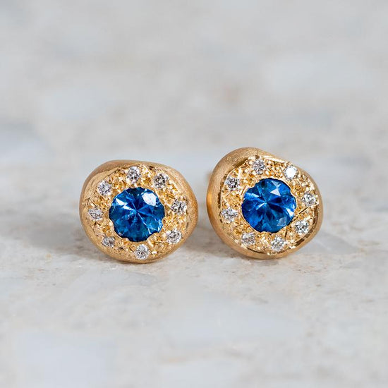 Blue Sapphire and Diamond Single Pebble Earring