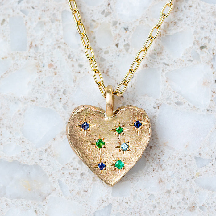 Shades Of Blue And Green Big Heart Necklace