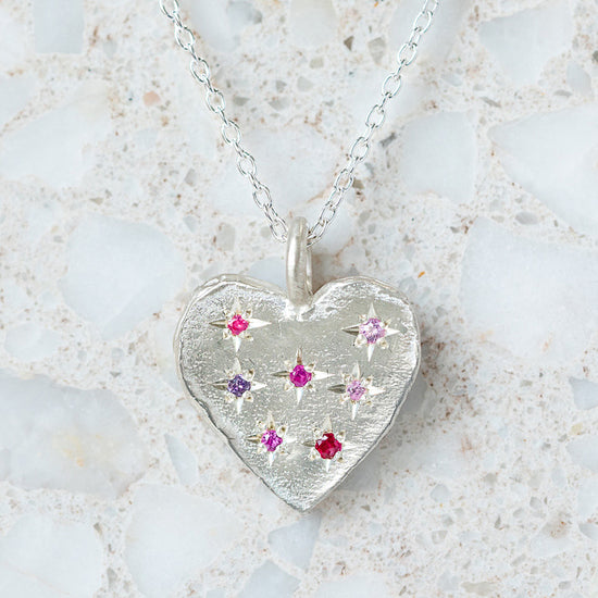 Shades Of Pink Sapphire Big Heart Necklace