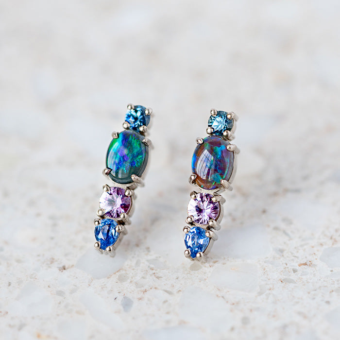 Opal And Sapphire Splice Earrings