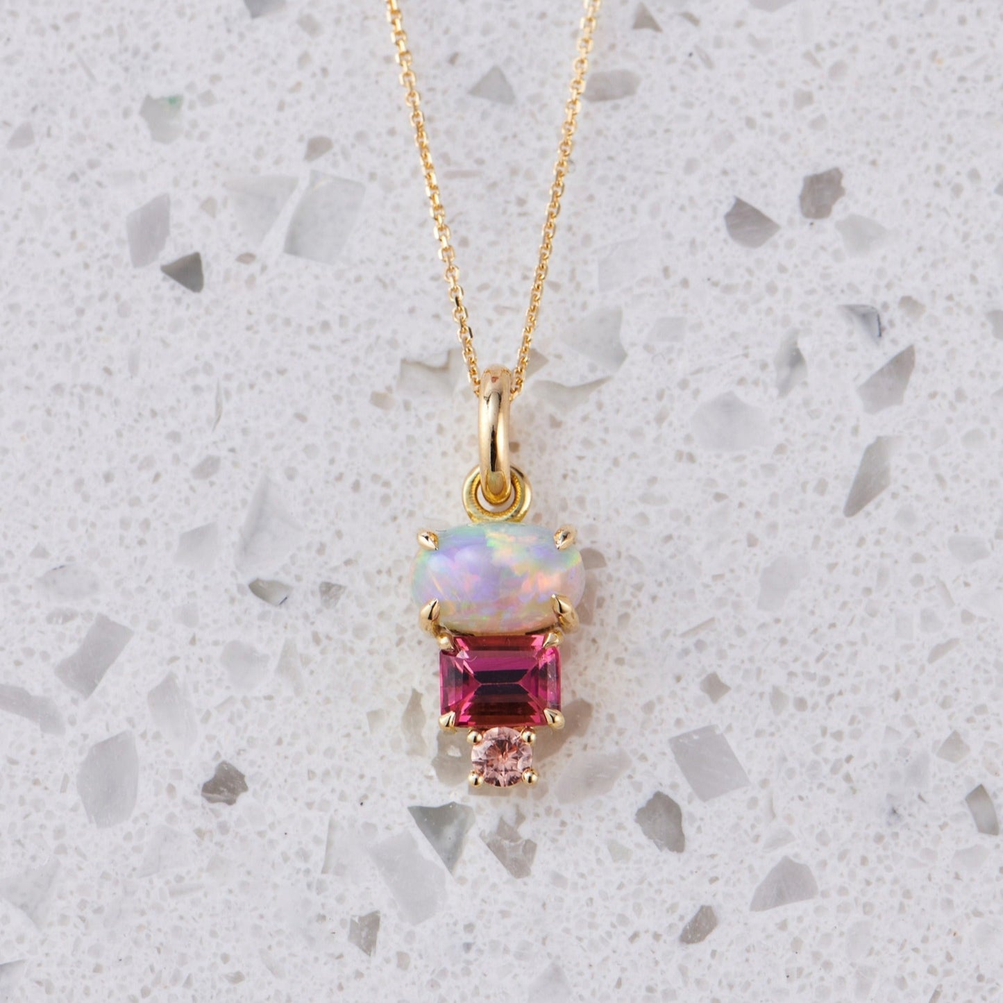 Crystal Opal, Tourmaline and Sapphire Creatures Pendant in 18ct Yellow Gold (In Stock)