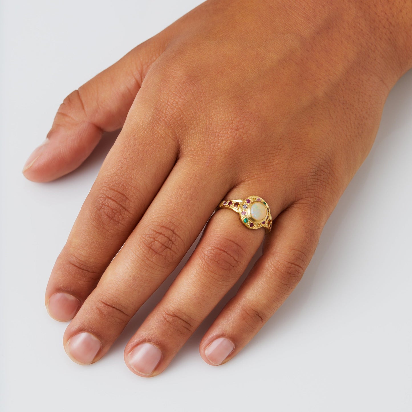 Load image into Gallery viewer, Carnivale Opal Roman Ring in 18ct Yellow Gold, Size M and a half (In Stock)
