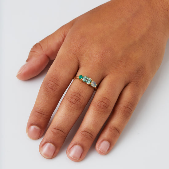 Opal and Tourmaline Green Splice Ring