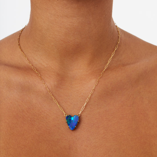 Load image into Gallery viewer, One-off Boulder Opal Heart Necklace in 18ct Yellow Gold (In Stock)
