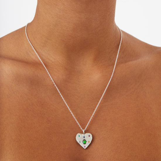 Load image into Gallery viewer, Black Opal Big Heart Necklace In Silver (In Stock)
