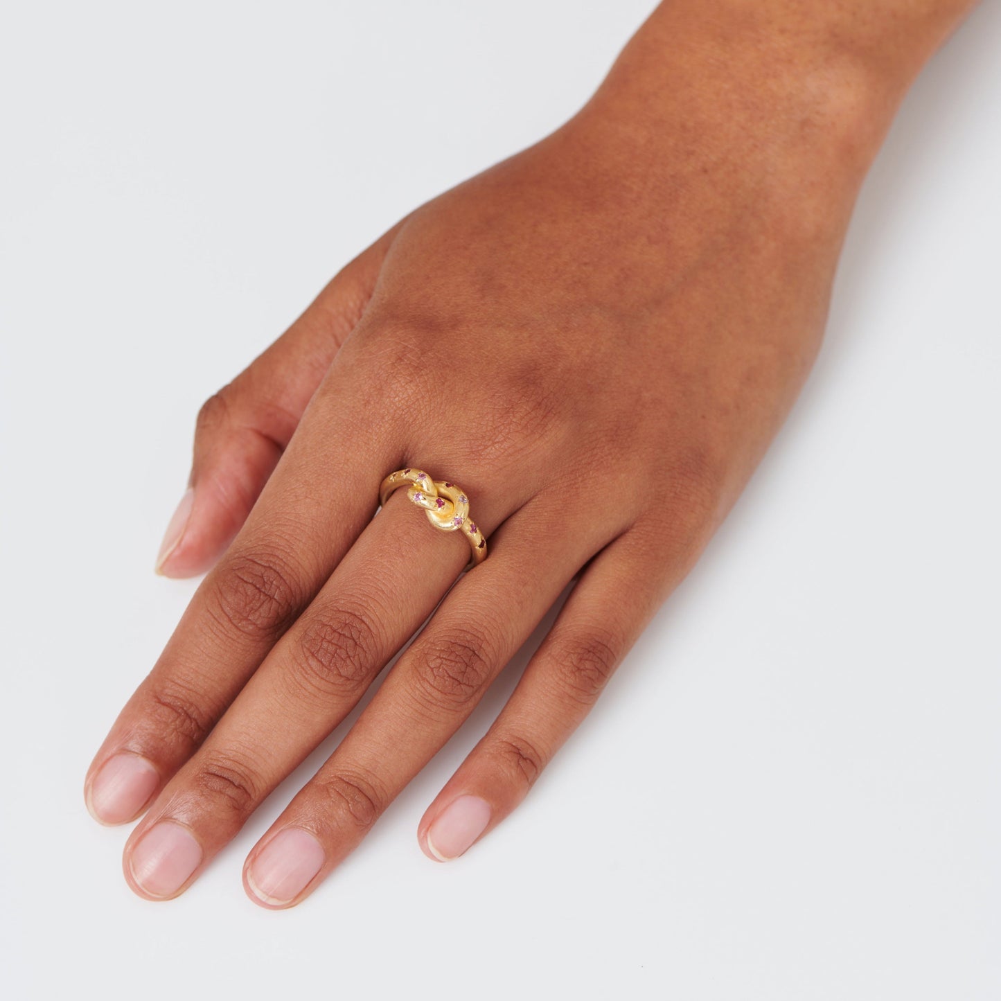 Shades Of Pink Pretzel Ring In 9ct Yellow Gold, Size N (In Stock)