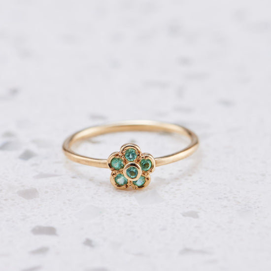 Emerald Daisy Stacking Ring in 9ct Yellow Gold, Size N (In Stock)
