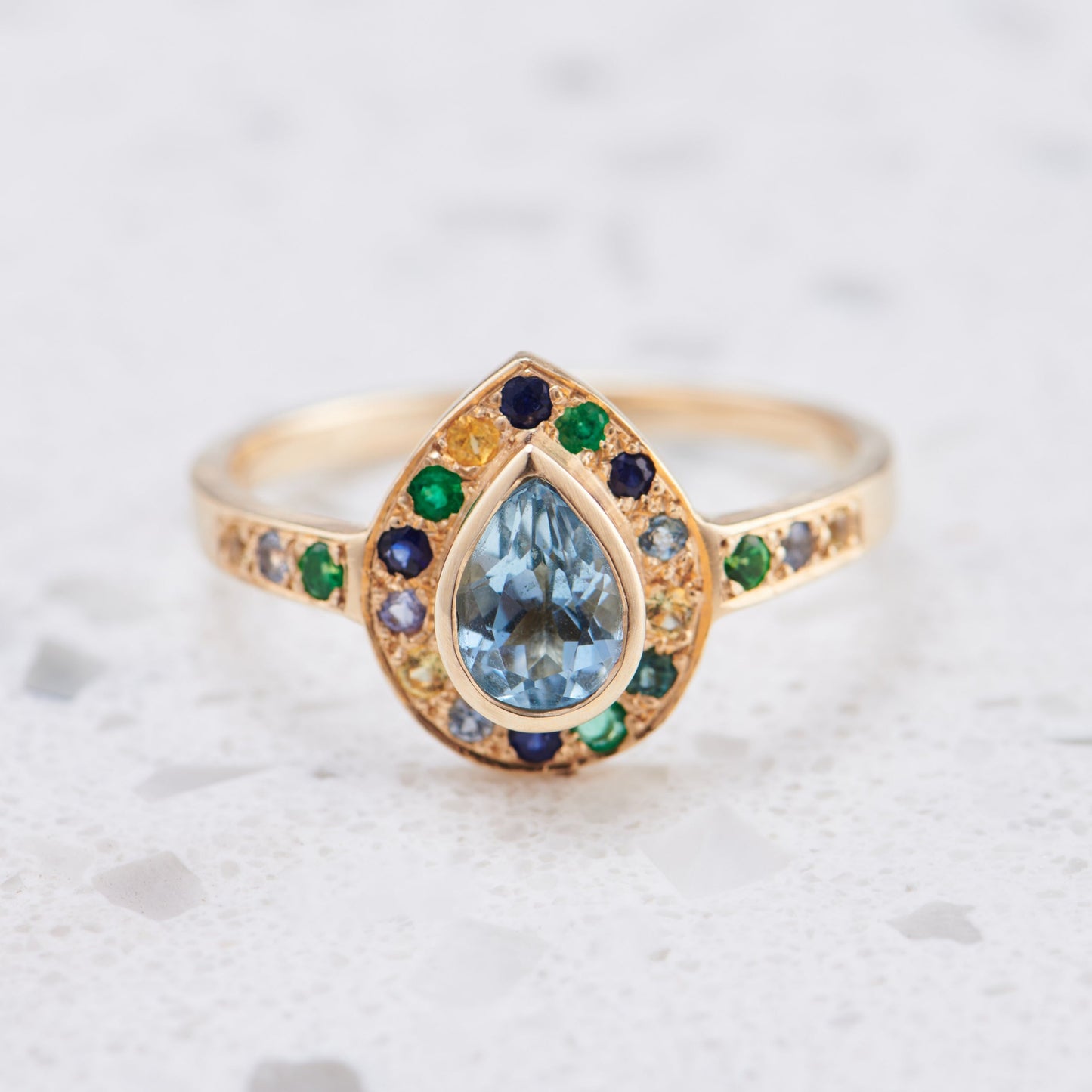 Aquamarine Theodoric Pebble Ring in 18ct Yellow Gold, Size S (In Stock)