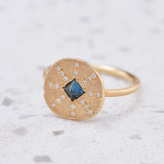 Teal Parti Sapphire Sun Ray Ring