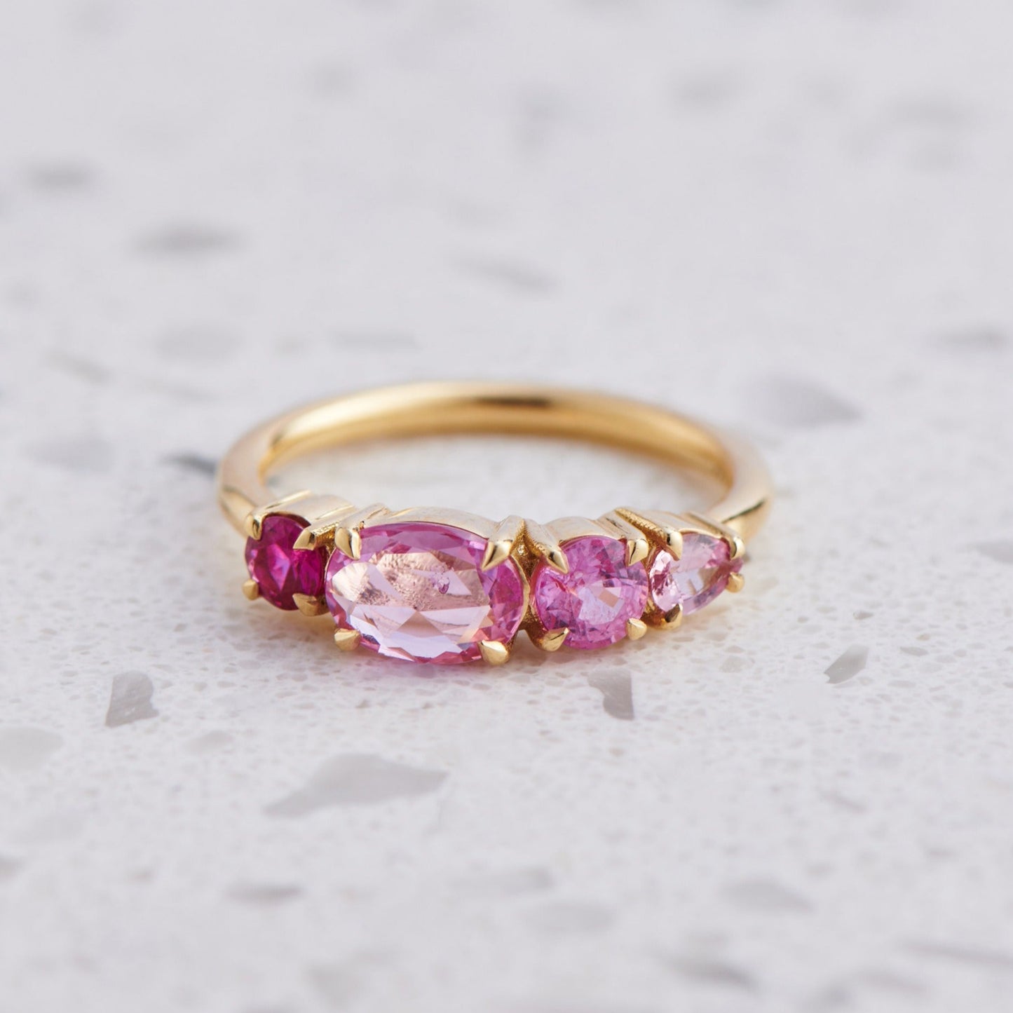 All Pinks Sapphire Splice Ring in 18ct Yellow Gold, Size M (In Stock)