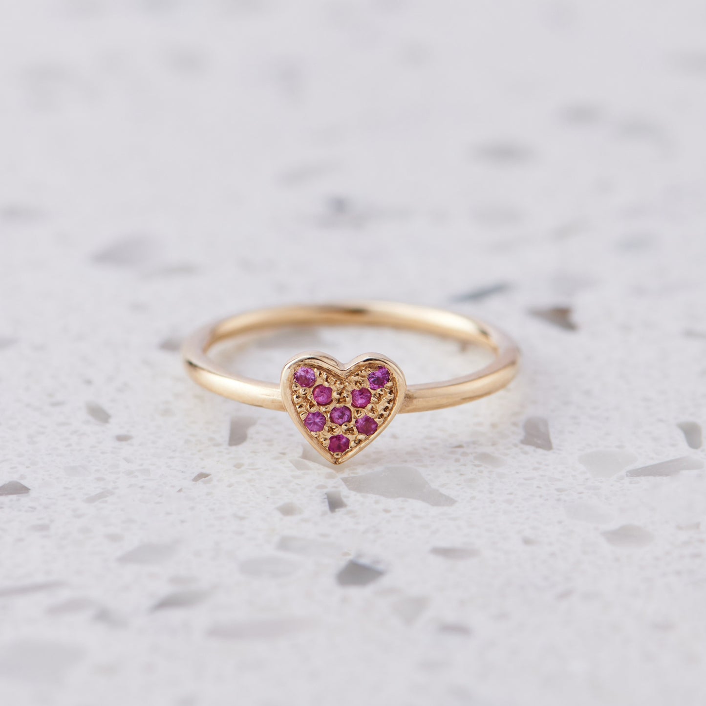 Load image into Gallery viewer, Pave Pink Sapphire Mini Heart Stacking Ring
