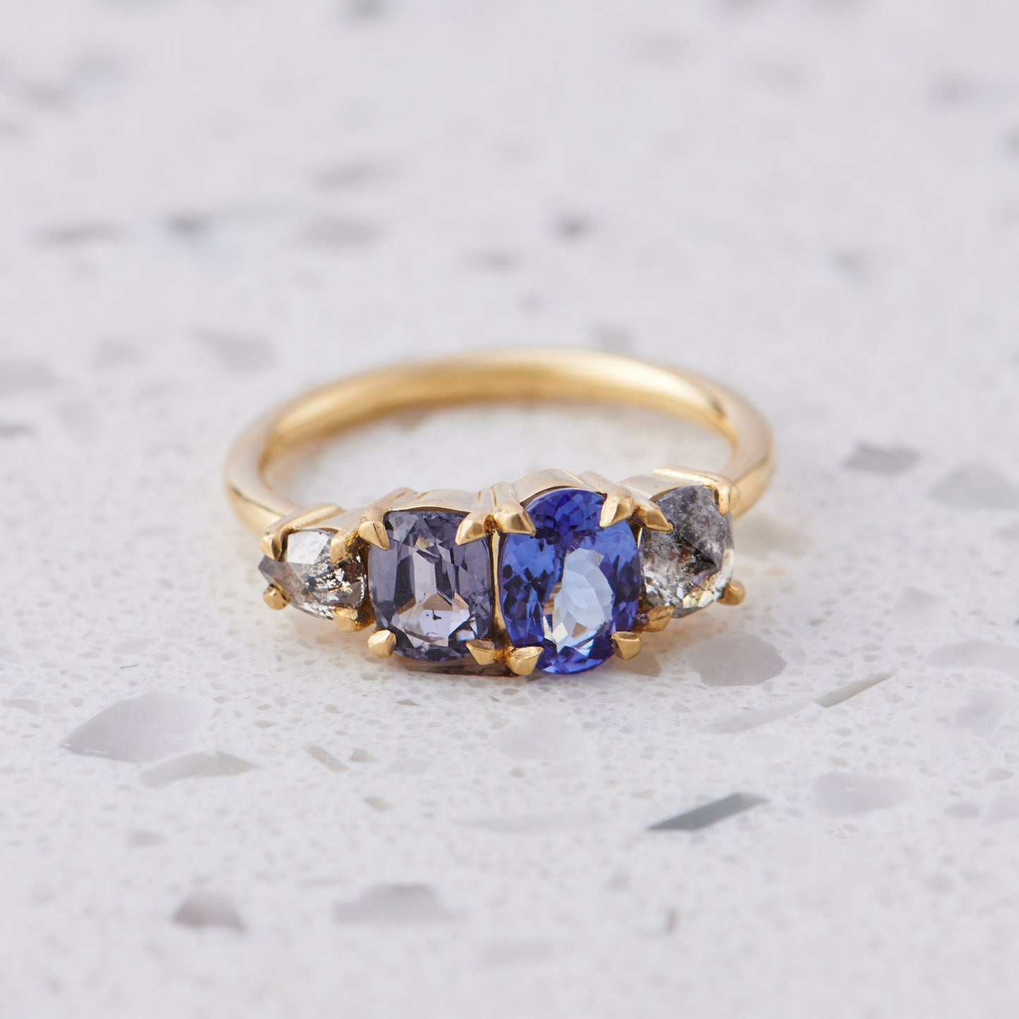 Load image into Gallery viewer, One-off Tanzanite Splice in 18ct Yellow Gold, Size N (In Stock)
