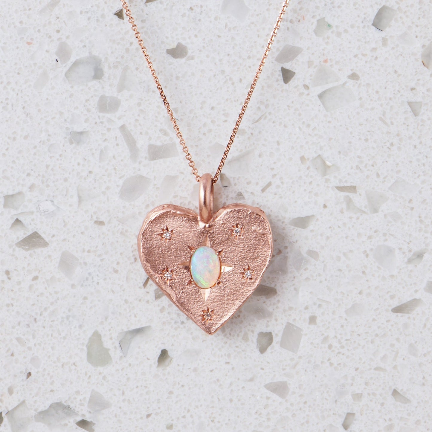 Opal And Diamond Big Heart Necklace