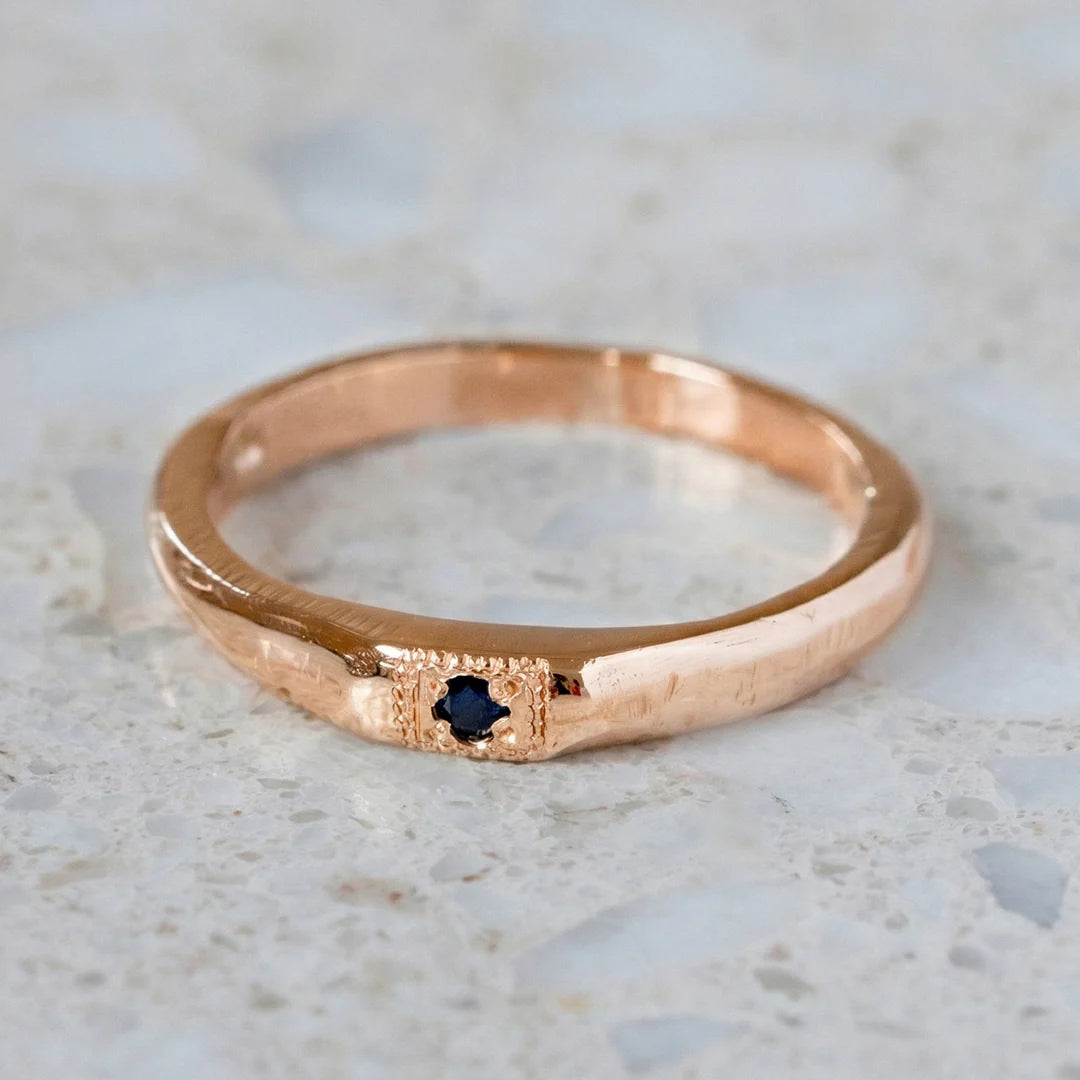Apollo Ruins Blue Sapphire Stacking Ring in 9ct Rose Gold, Size N (In Stock)