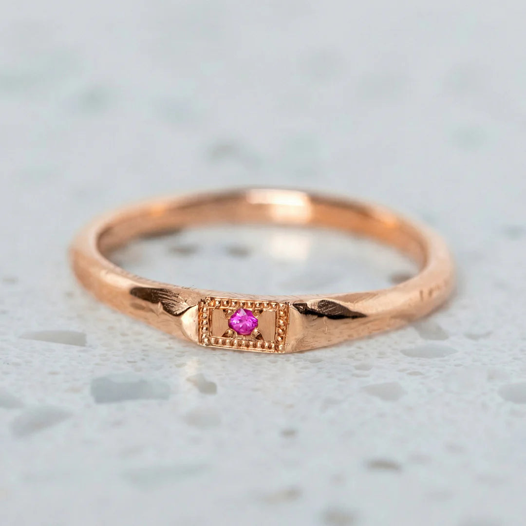 Apollo Ruins Pink Sapphire Stacking Ring in 9ct Rose Gold (In Stock)