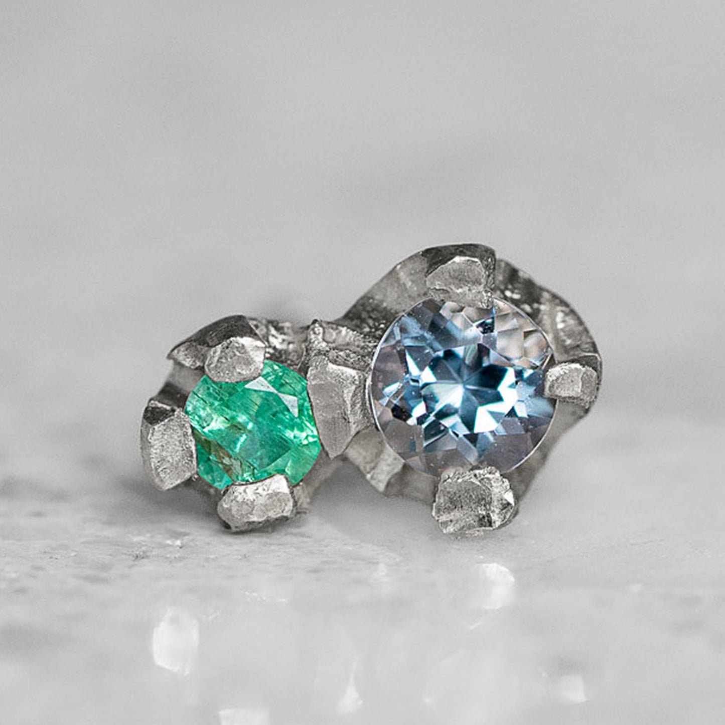 Aquamarine and Emerald Bud Single Stud