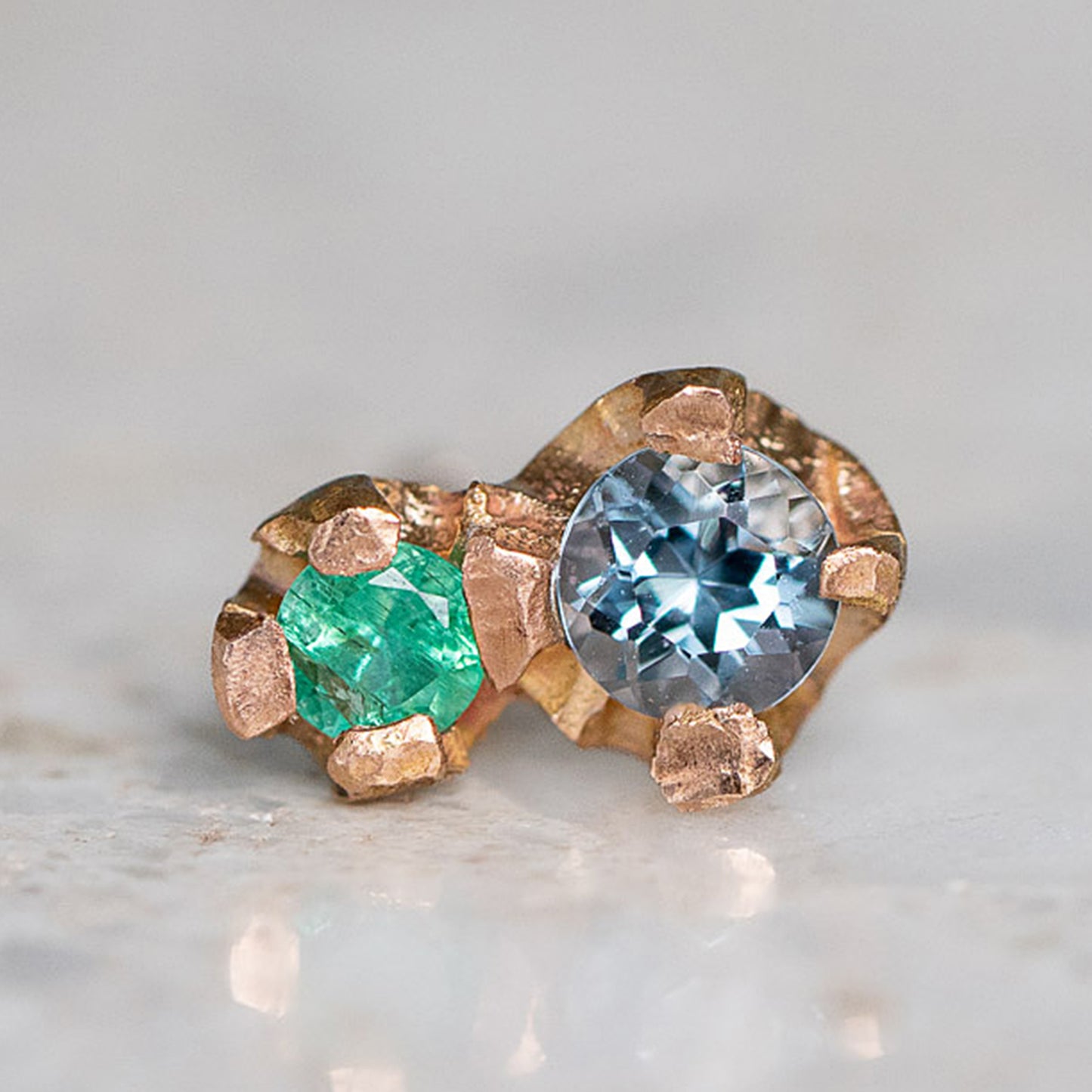 Aquamarine and Emerald Bud Single Stud