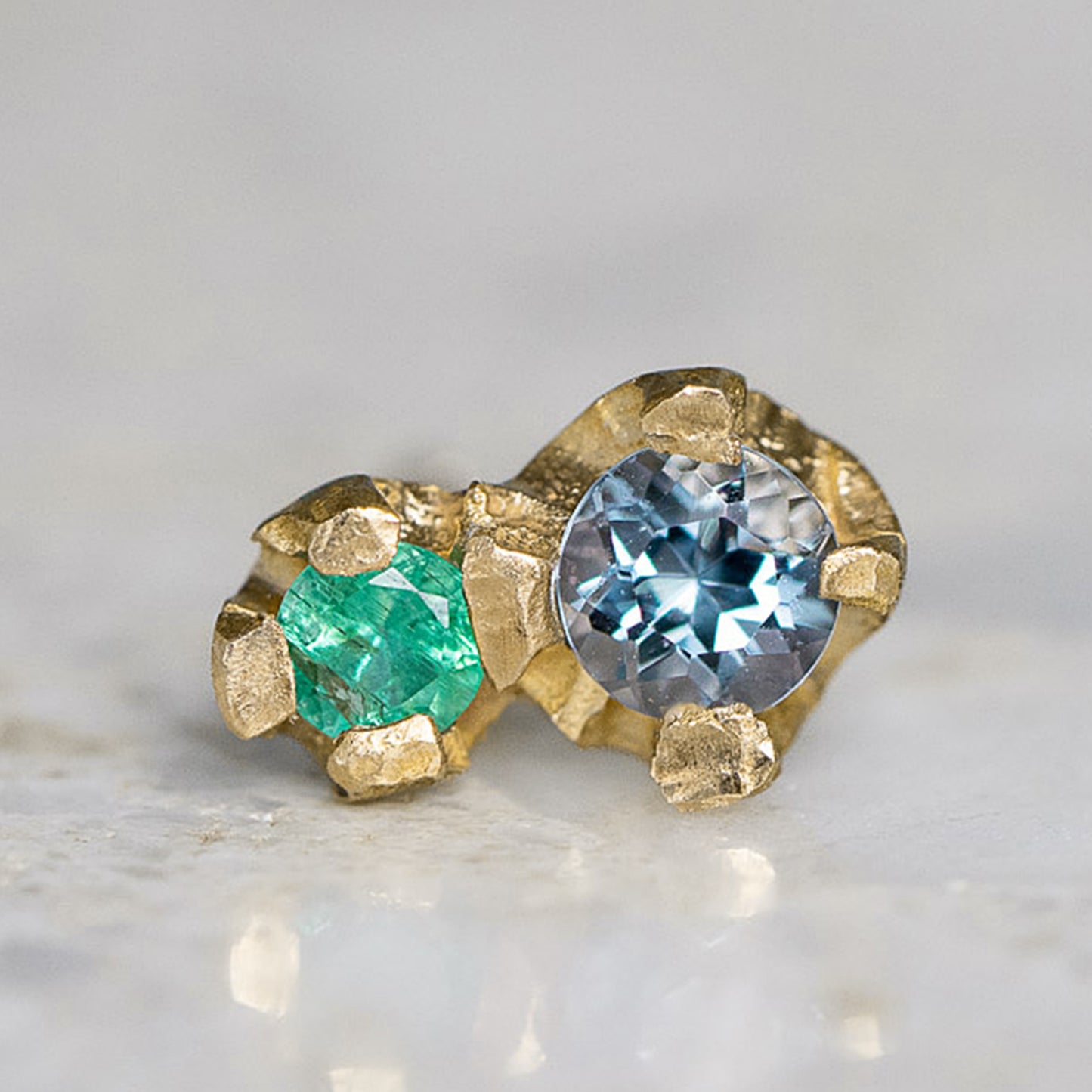 Aquamarine and Emerald Bud Single Stud