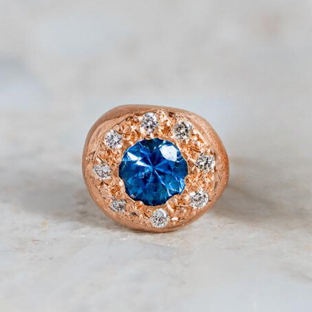 Blue Sapphire and Diamond Single Pebble Earring