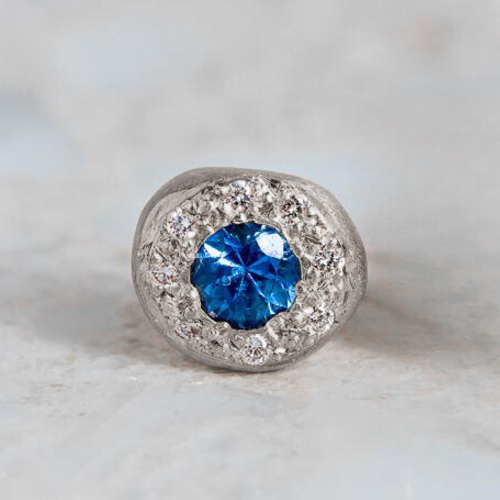 Blue Sapphire and Diamond Single Pebble Earring