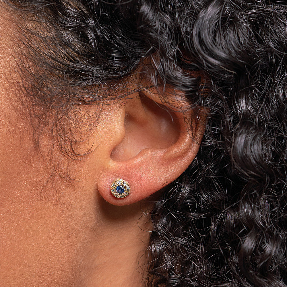 Blue Sapphire and Diamond Single Pebble Earring