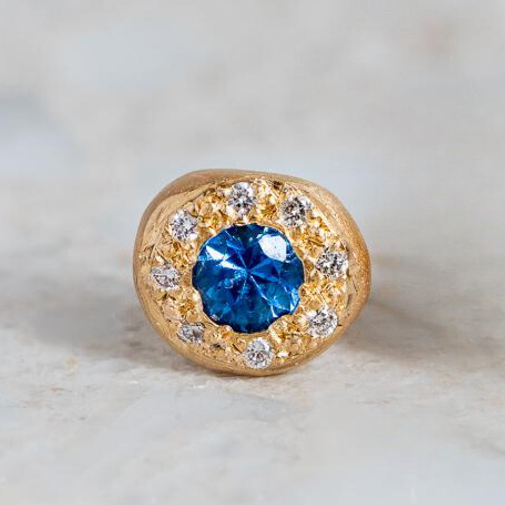 Blue Sapphire and Diamond Single Pebble Earring