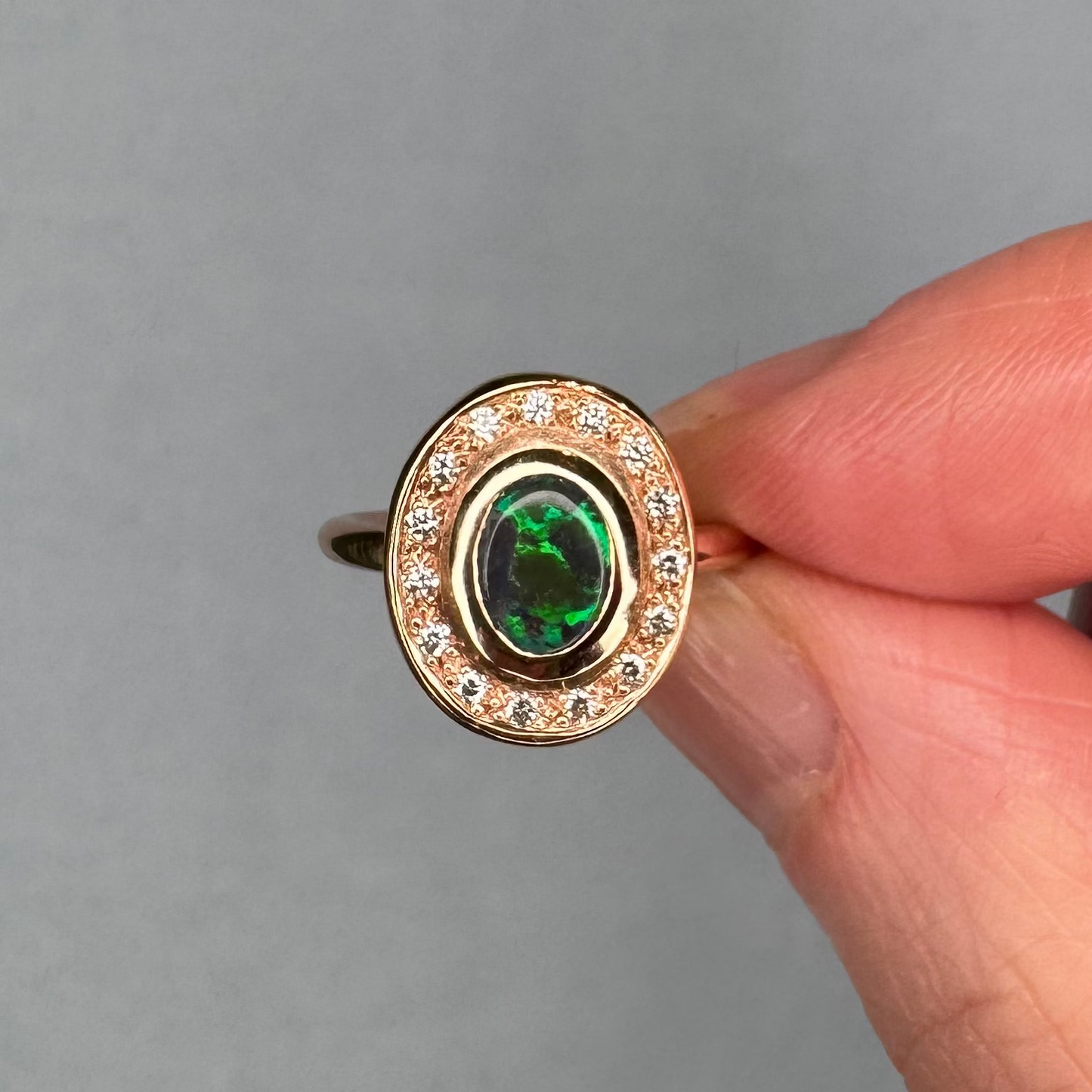 Black Opal Pompeii  Ring In 18ct Rose Gold, Size I (In Stock)