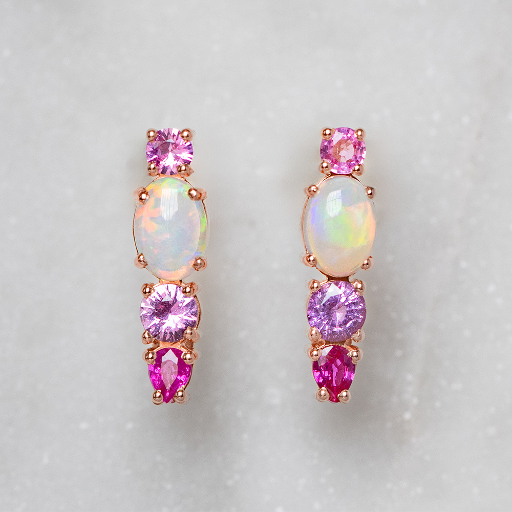 Crystal Opal And Pink Sapphire Splice Earrings
