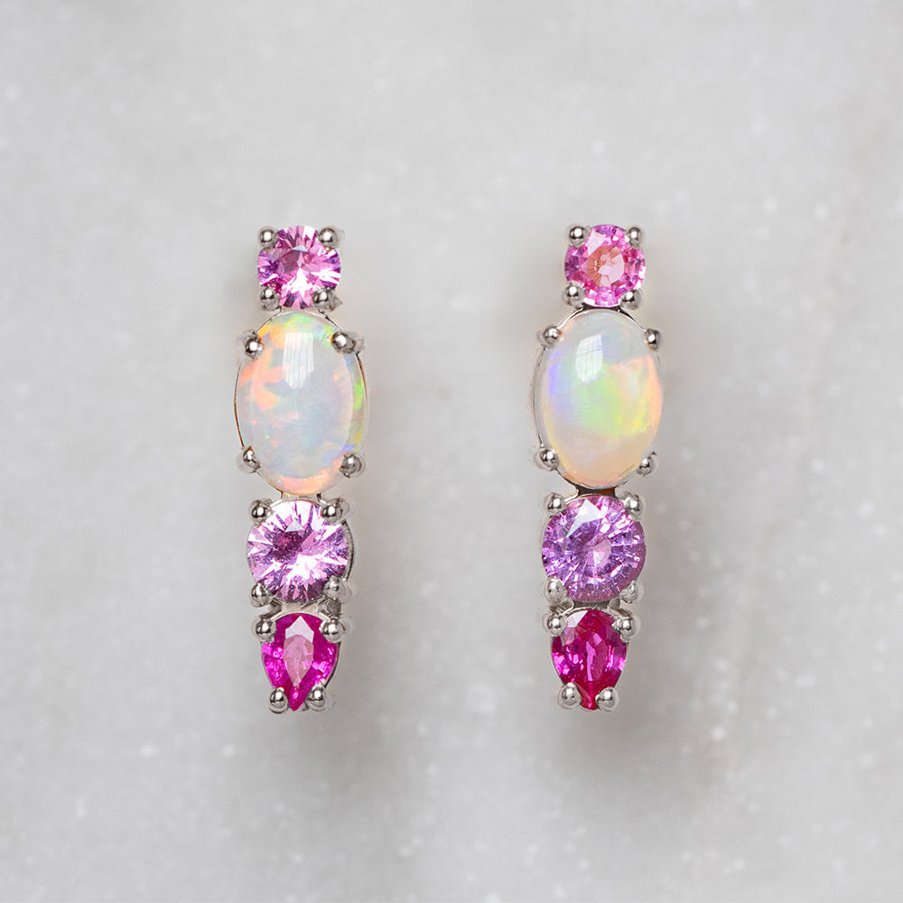 Crystal Opal And Pink Sapphire Splice Earrings