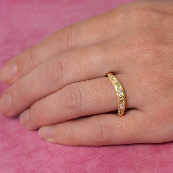 Crystal Opal and Salt and Pepper Diamond Celestial Hidden Treasure Band