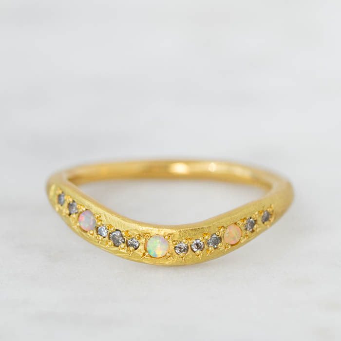 Crystal Opal and Salt and Pepper Diamond Celestial Hidden Treasure Band