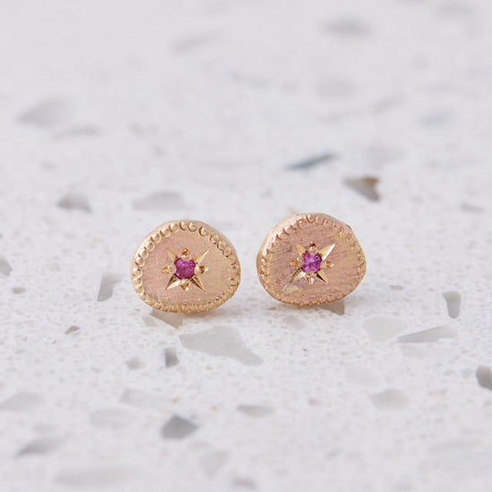 Pink Sapphire Rubble Studs in 9ct Yellow Gold (In Stock)