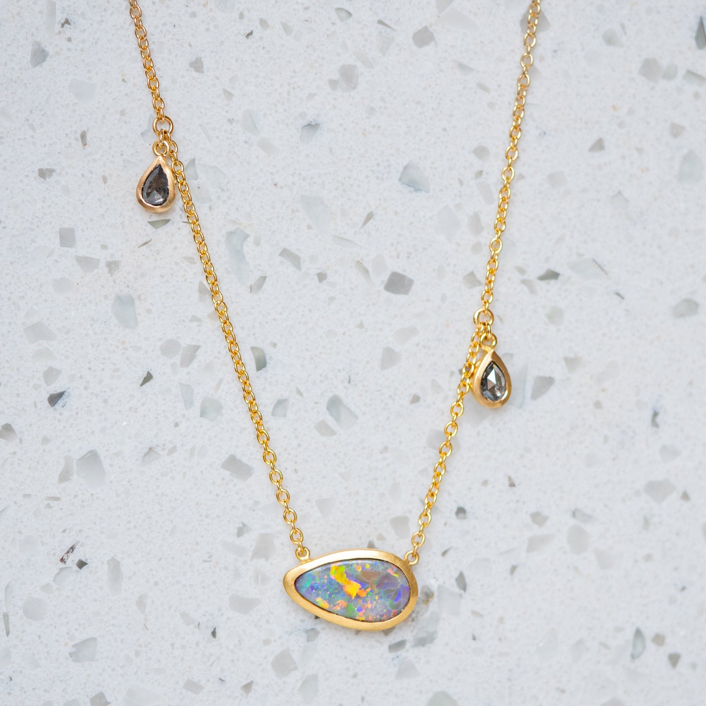 One-off Black Opal and Salt & Pepper Diamond Necklace, 18ct Yellow Gold (In Stock)